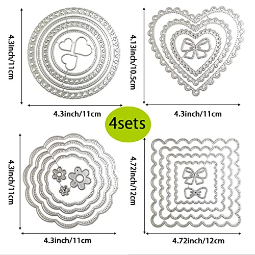 QTOOLS 4 Sets Frames Cutting Dies for Card Making Circle Heart Square Metal Die Cuts Scrapbooking Tool DIY Craft Punch Template Embossing for Paper Album Decor - Image 3