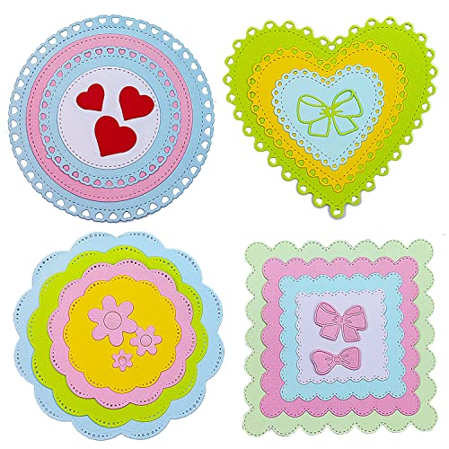 QTOOLS 4 Sets Frames Cutting Dies for Card Making Circle Heart Square Metal Die Cuts Scrapbooking Tool DIY Craft Punch Template Embossing for Paper Album Decor - Image 2