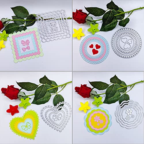 QTOOLS 4 Sets Frames Cutting Dies for Card Making Circle Heart Square Metal Die Cuts Scrapbooking Tool DIY Craft Punch Template Embossing for Paper Album Decor - Image 5