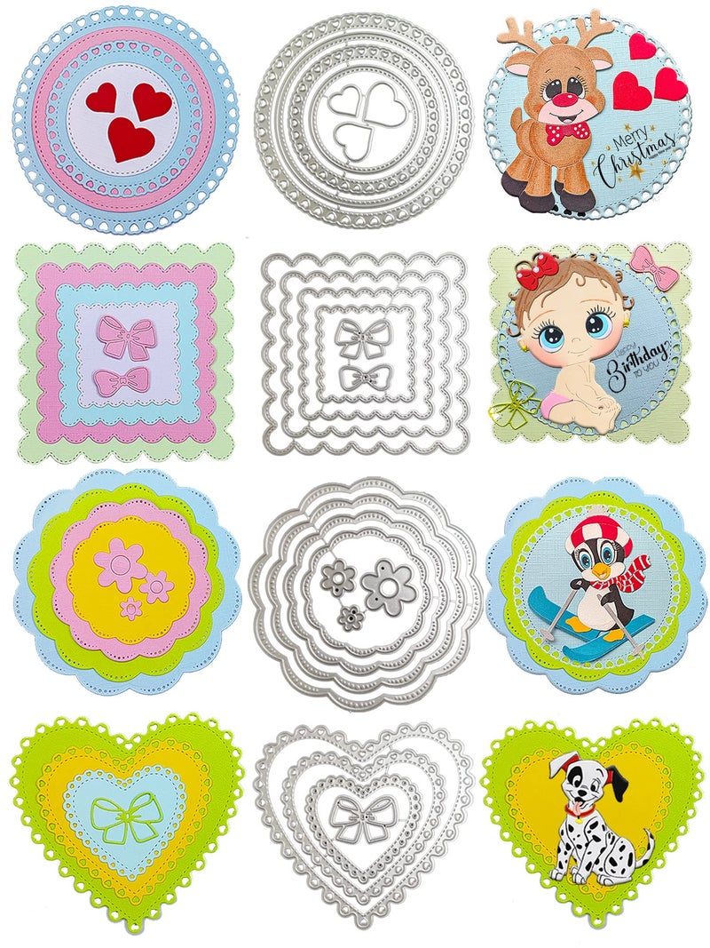 QTOOLS 4 Sets Frames Cutting Dies for Card Making Circle Heart Square Metal Die Cuts Scrapbooking Tool DIY Craft Punch Template Embossing for Paper Album Decor - Image 1