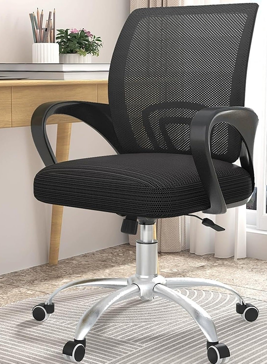 Ergonomic Home Office Chair Computer Chair with Ergonomic Armrests and Mesh Back with Wheels Mid Back Task Chair with Lumbar Support, Black