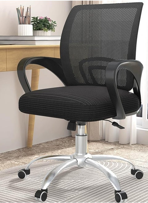 Ergonomic Home Office Chair Computer Chair with Ergonomic Armrests and Mesh Back with Wheels Mid Back Task Chair with Lumbar Support, Black