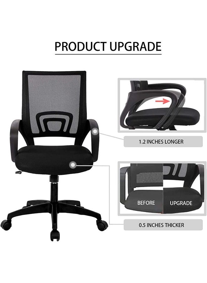 Ergonomic Home Office Chair Computer Chair with Ergonomic Armrests and Mesh Back with Wheels Mid Back Task Chair with Lumbar Support, Black