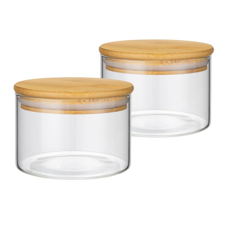 piconesper 2PCS Small Glass Storage Jars with Airtight Lids,11 fl oz (330ml) Cute Clear Storage container with bamboo Lid,Glass Pantry Canister for Beans, Rice,Sugar,Cookie Coffee(N-Clear-2PCS-11FL OZ/330ML) - Image 1
