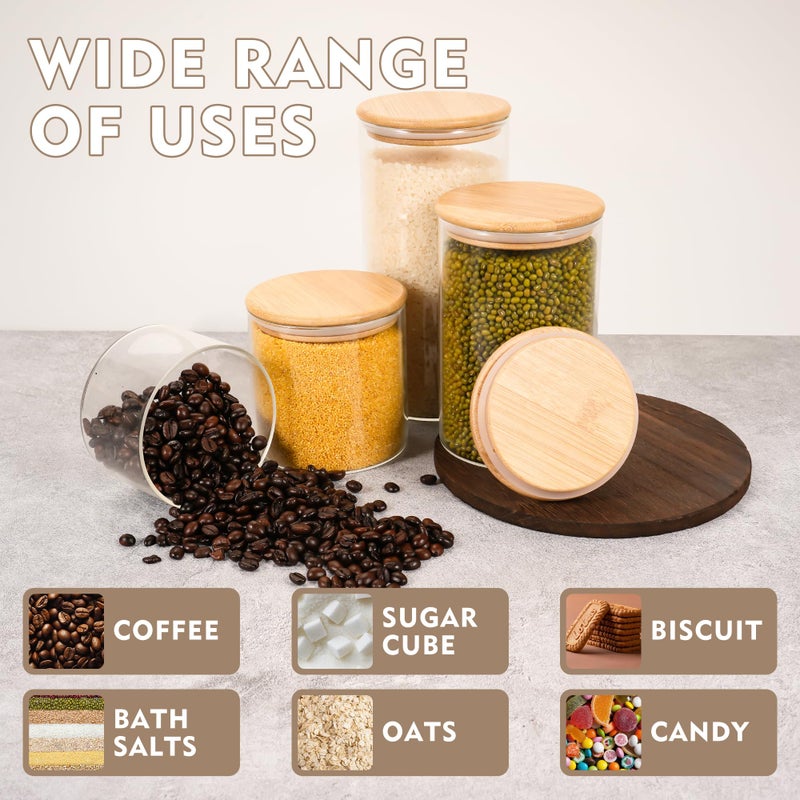 piconesper 2PCS Small Glass Storage Jars with Airtight Lids,11 fl oz (330ml) Cute Clear Storage container with bamboo Lid,Glass Pantry Canister for Beans, Rice,Sugar,Cookie Coffee(N-Clear-2PCS-11FL OZ/330ML) - Image 5