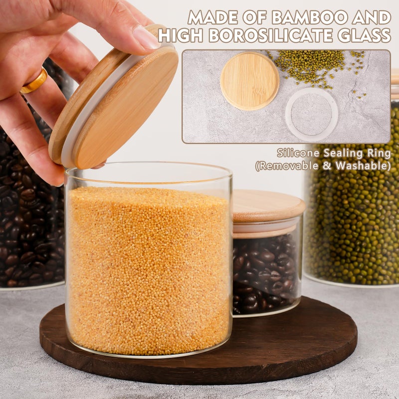 piconesper 2PCS Small Glass Storage Jars with Airtight Lids,11 fl oz (330ml) Cute Clear Storage container with bamboo Lid,Glass Pantry Canister for Beans, Rice,Sugar,Cookie Coffee(N-Clear-2PCS-11FL OZ/330ML) - Image 3