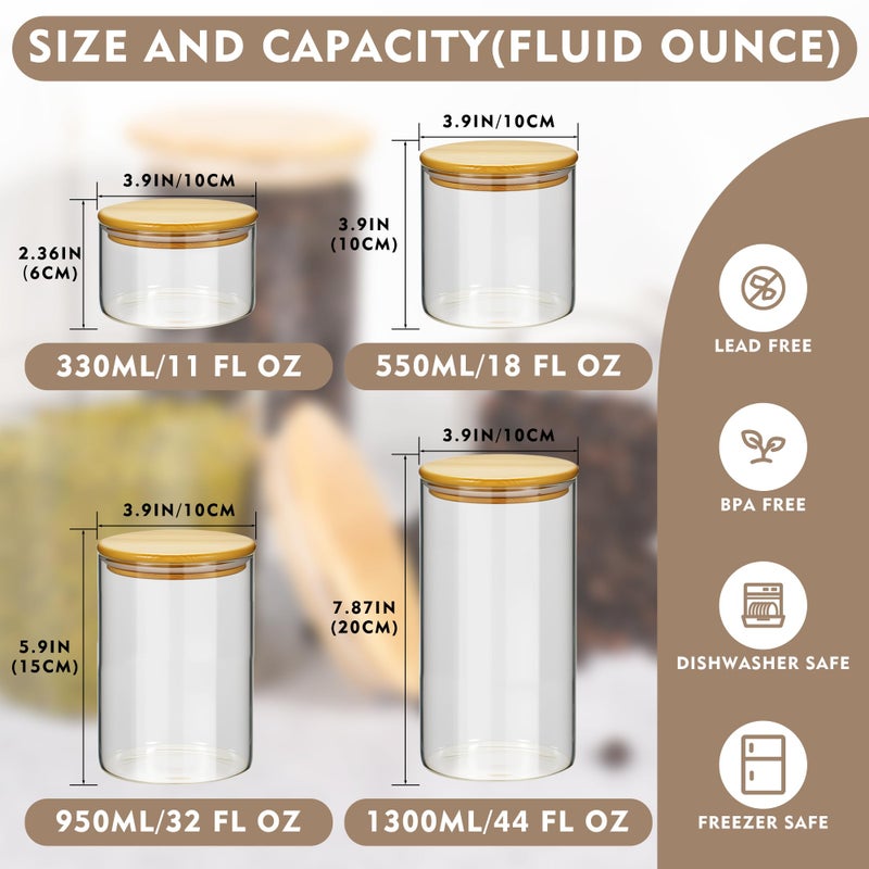 piconesper 2PCS Small Glass Storage Jars with Airtight Lids,11 fl oz (330ml) Cute Clear Storage container with bamboo Lid,Glass Pantry Canister for Beans, Rice,Sugar,Cookie Coffee(N-Clear-2PCS-11FL OZ/330ML) - Image 2
