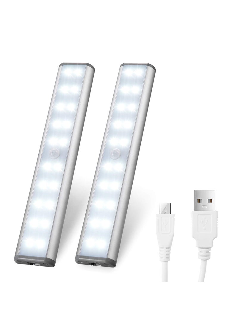 LEPOTEC Motion Sensor Cabinet LightsUSB Rechargeable 20 LED Portable Cordless Closet LightingWireless Under Counter Light Bar Magnetic Removable StickOn Anywhere for WardrobeCupboardStairs 2 Pack 
