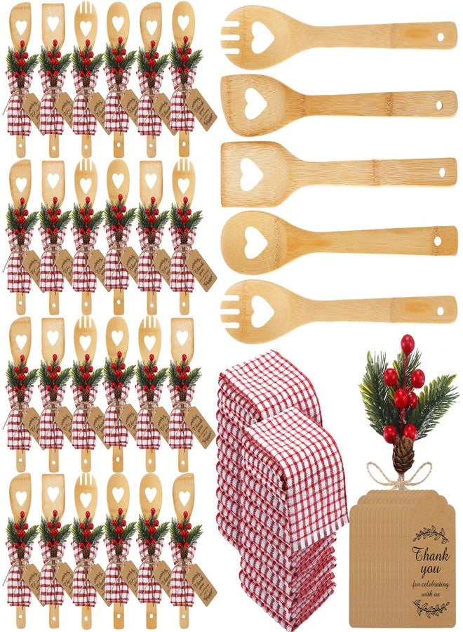 Funnymoom مجموعة أدوات مطبخ عيد الميلاد من Funnymoom، 24 قطعة، تتضمن ملاعق مسطحة، ملاعق من الخيزران مع أعواد صناعية، منشفة وافل، بطاقة شكر، أدوات طبخ للأم، هدية للعيد، زينة مطبخ (على شكل قلب). - Image 1