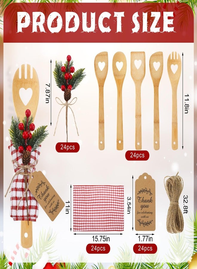 Funnymoom مجموعة أدوات مطبخ عيد الميلاد من Funnymoom، 24 قطعة، تتضمن ملاعق مسطحة، ملاعق من الخيزران مع أعواد صناعية، منشفة وافل، بطاقة شكر، أدوات طبخ للأم، هدية للعيد، زينة مطبخ (على شكل قلب). - Image 2
