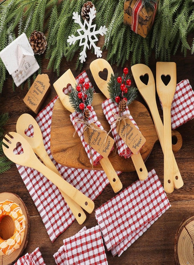 Funnymoom مجموعة أدوات مطبخ عيد الميلاد من Funnymoom، 24 قطعة، تتضمن ملاعق مسطحة، ملاعق من الخيزران مع أعواد صناعية، منشفة وافل، بطاقة شكر، أدوات طبخ للأم، هدية للعيد، زينة مطبخ (على شكل قلب). - Image 3