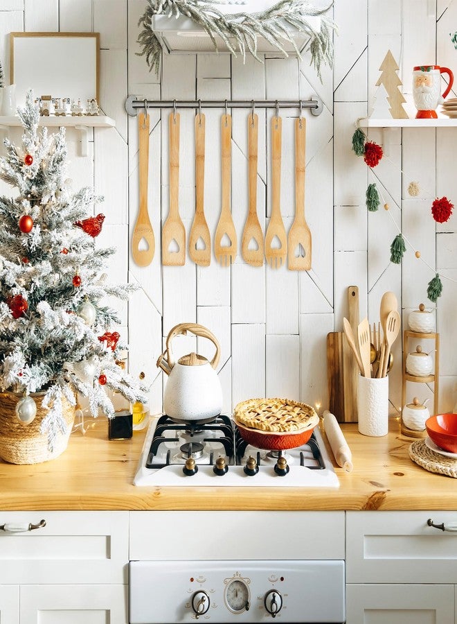 Funnymoom مجموعة أدوات مطبخ عيد الميلاد من Funnymoom، 24 قطعة، تتضمن ملاعق مسطحة، ملاعق من الخيزران مع أعواد صناعية، منشفة وافل، بطاقة شكر، أدوات طبخ للأم، هدية للعيد، زينة مطبخ (على شكل قلب). - Image 4