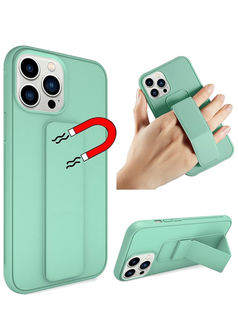 Case Compatible with iPhone 15 Pro Max Case Magnetic Car Mount Kickstand & Holder, Premium Silicone Vertical & Horizontal Hand Strap and Grip with Multi Stand (Mint) - Image 1