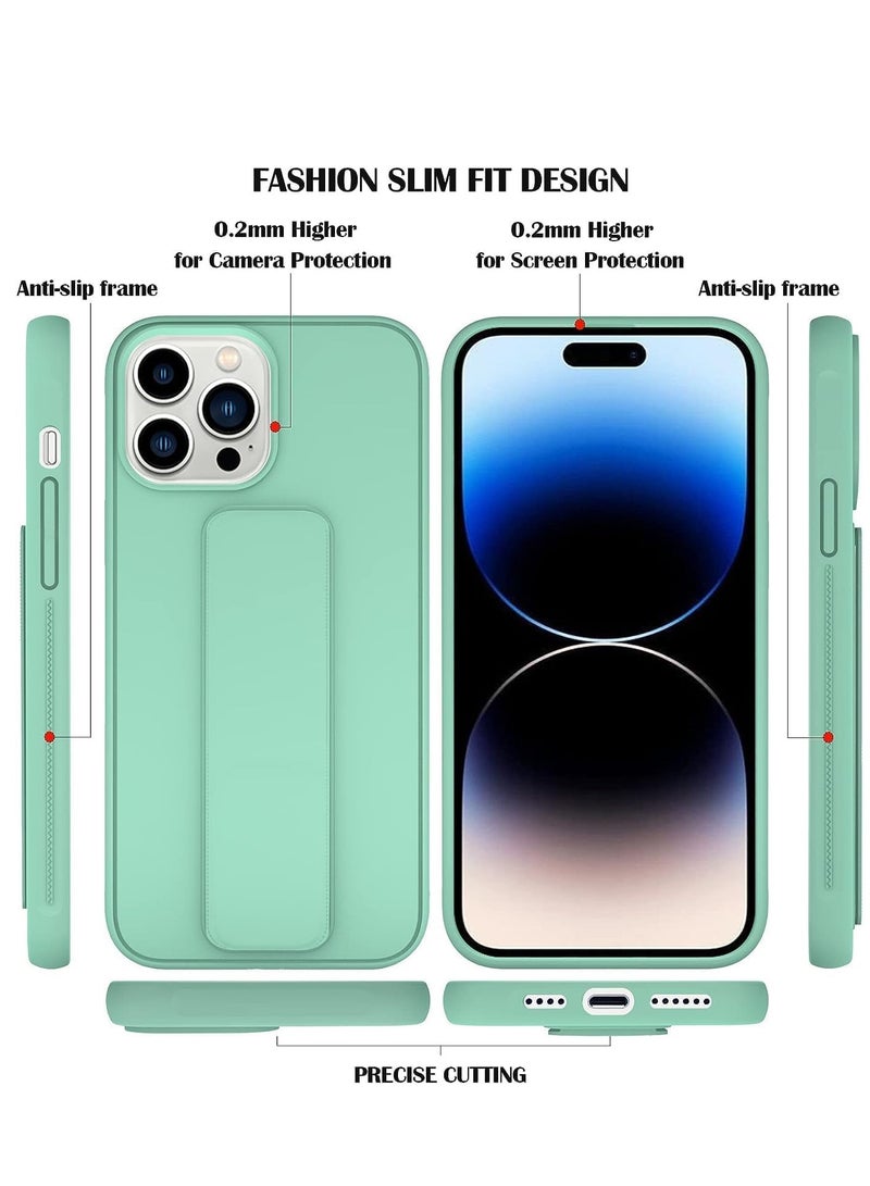 Case Compatible with iPhone 15 Pro Max Case Magnetic Car Mount Kickstand & Holder, Premium Silicone Vertical & Horizontal Hand Strap and Grip with Multi Stand (Mint) - Image 2