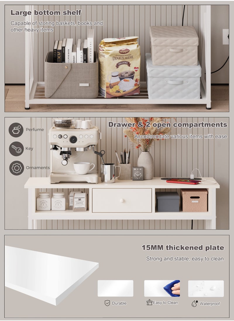 100*30*90cm Console Table with Power Outlet Sofa Table with  Storage Shelf and Entryway Table for Couch Hallway Entrance Living Room