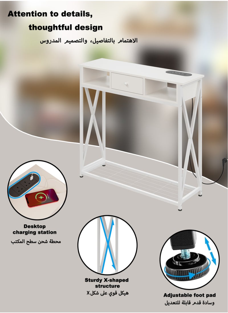 100*30*90cm Console Table with Power Outlet Sofa Table with  Storage Shelf and Entryway Table for Couch Hallway Entrance Living Room
