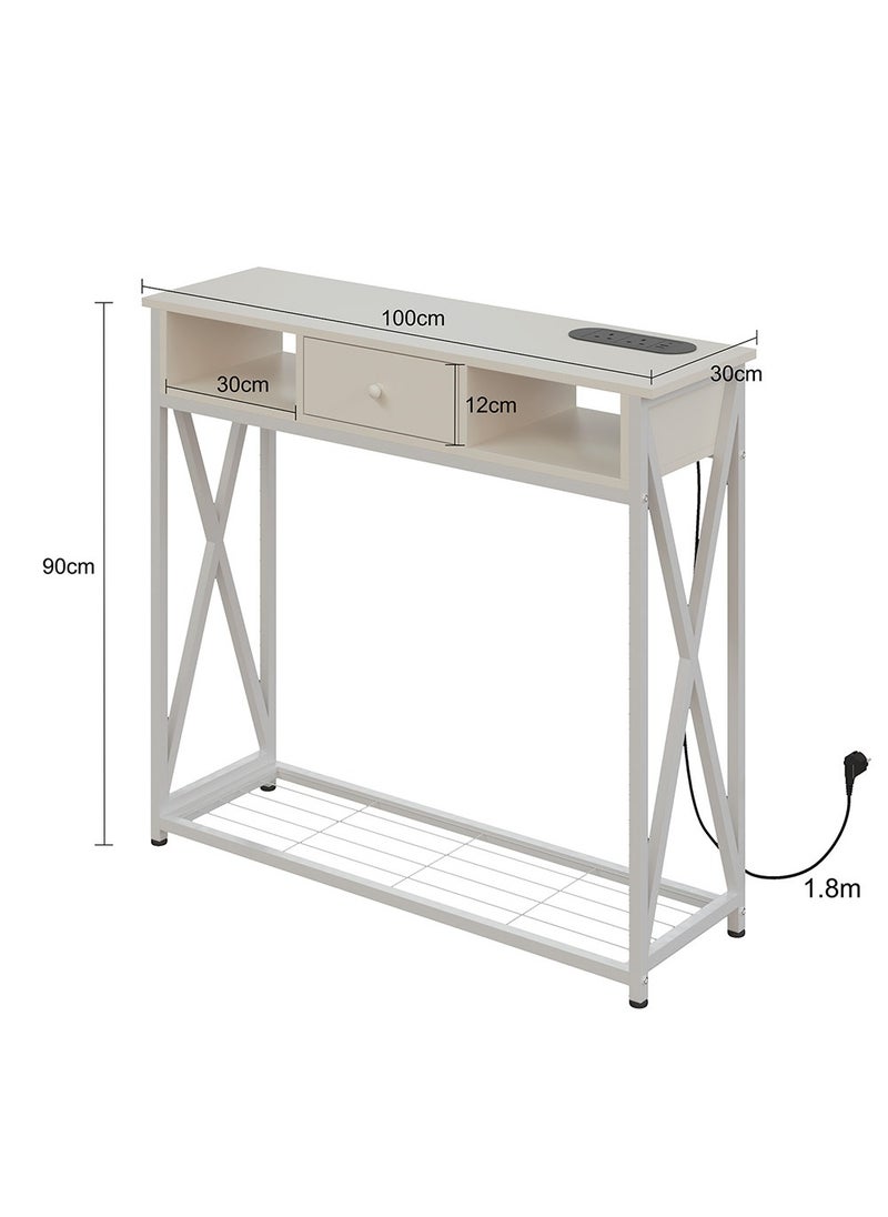 100*30*90cm Console Table with Power Outlet Sofa Table with  Storage Shelf and Entryway Table for Couch Hallway Entrance Living Room