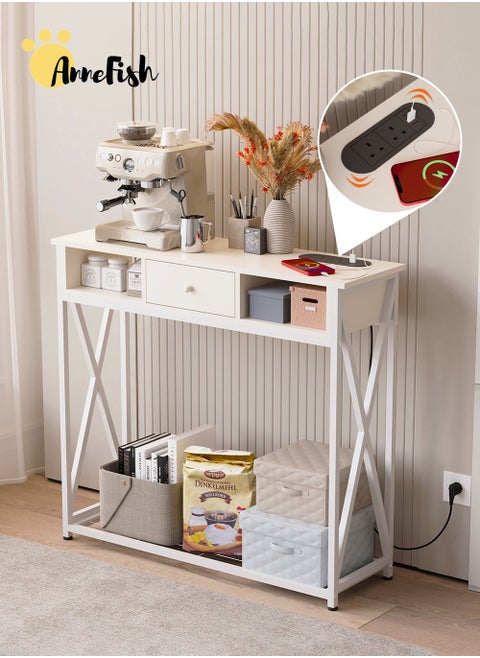 100*30*90cm Console Table with Power Outlet Sofa Table with  Storage Shelf and Entryway Table for Couch Hallway Entrance Living Room