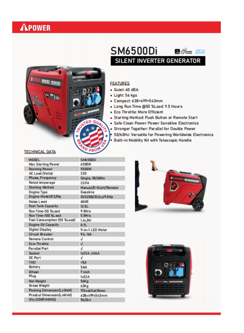 اي باور مولد 6500 واط يعمل بالبنزين وغاز البترول المسال بكفاءة عاكس الوقود المزدوج - Image 2