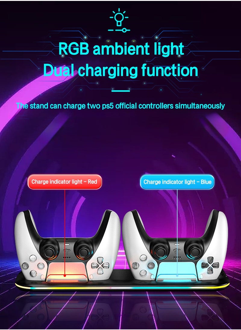 LEOKOR PS5 Charging Station,with Cooling Station/Dual Controller Charging Station and RGB Light,Game Disc Storage Bracket,for PS5 Digital Edition/PS5 Disc Version(Not Fit 2023 PS5 Slim Disc&Digital)  - Image 3