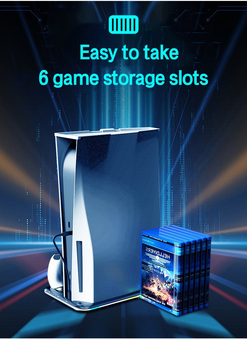 LEOKOR PS5 Charging Station,with Cooling Station/Dual Controller Charging Station and RGB Light,Game Disc Storage Bracket,for PS5 Digital Edition/PS5 Disc Version(Not Fit 2023 PS5 Slim Disc&Digital)  - Image 4
