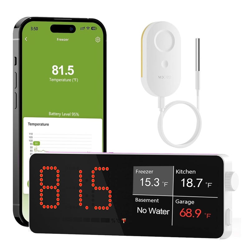 MOCREO WiFi Refrigerator Thermometer Remote Email App Alert 2 Years Data Export 1 Smart Temperature Sensor Frezzer Alarm with Digital Monitor Hub for Home Kitchen Fridge - Image 2