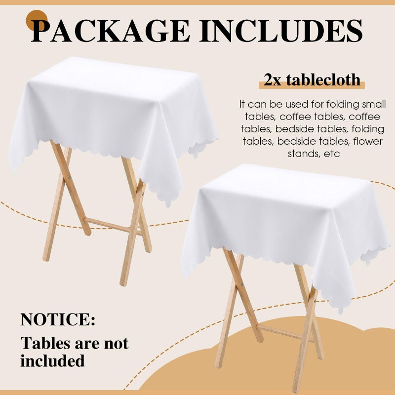 Oudain 2 Pcs Small Tablecloth Washable Fabric Folding TV Tray Table Cloth Polyester Solid Color Nightstand Cover for Bedside Table Side Outdoor Indoor (White,24 x 36 Inch,Lace Edge) - Image 3