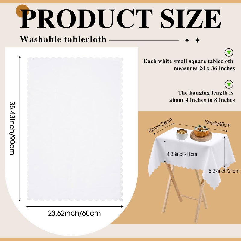 Oudain 2 Pcs Small Tablecloth Washable Fabric Folding TV Tray Table Cloth Polyester Solid Color Nightstand Cover for Bedside Table Side Outdoor Indoor (White,24 x 36 Inch,Lace Edge) - Image 2