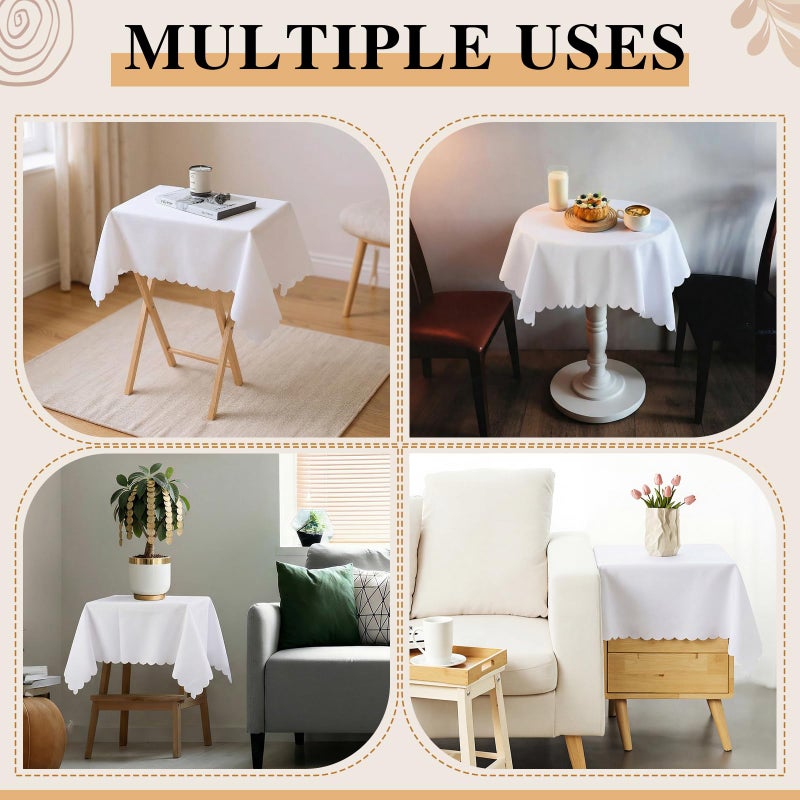 Oudain 2 Pcs Small Tablecloth Washable Fabric Folding TV Tray Table Cloth Polyester Solid Color Nightstand Cover for Bedside Table Side Outdoor Indoor (White,24 x 36 Inch,Lace Edge) - Image 5