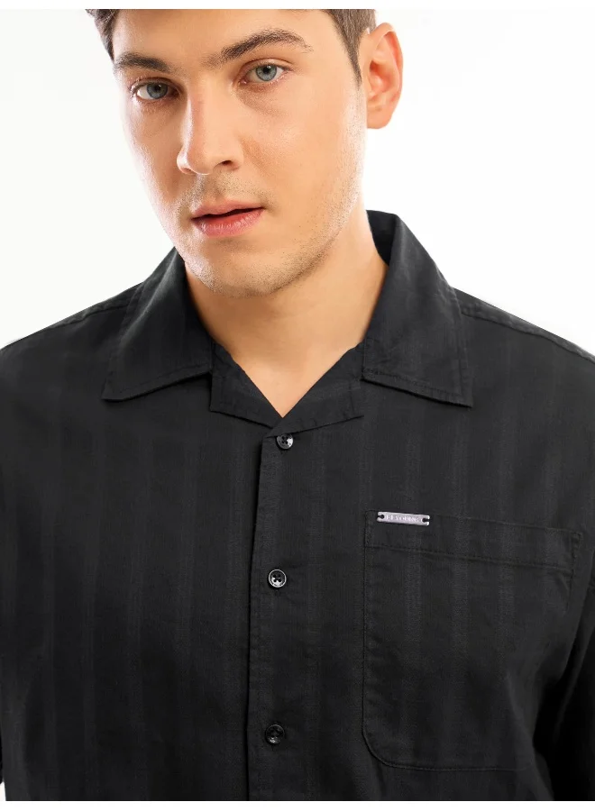 بيونغ Black Half Sleeve Cuban Collar Shirt for Men