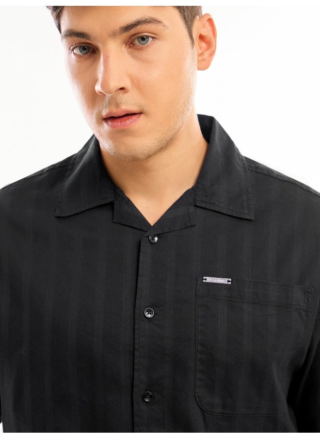 Beyoung - Black Half Sleeve Cuban Collar Shirt for Men - Image 1