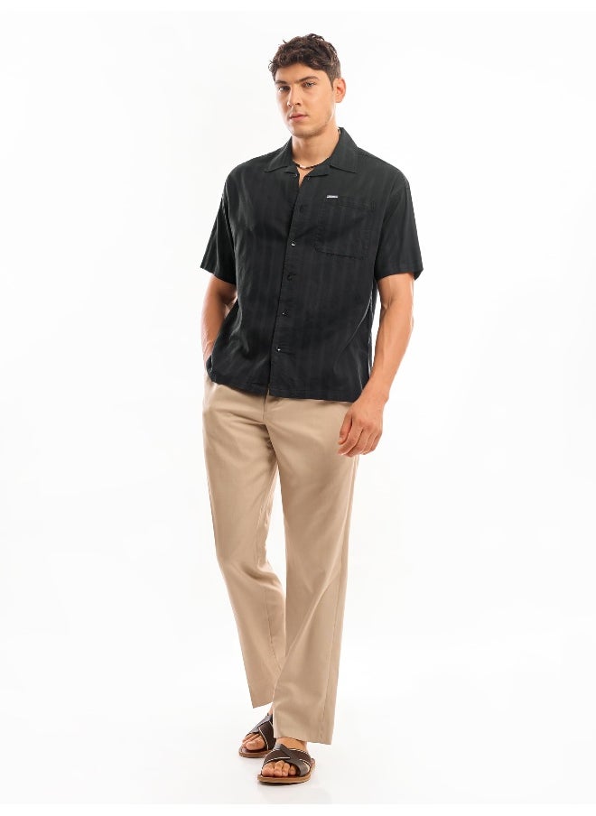 Beyoung - Black Half Sleeve Cuban Collar Shirt for Men - Image 1