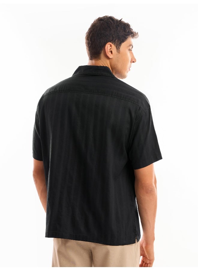 Beyoung - Black Half Sleeve Cuban Collar Shirt for Men - Image 1