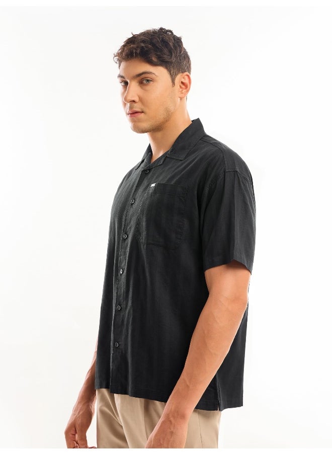 Beyoung - Black Half Sleeve Cuban Collar Shirt for Men - Image 1