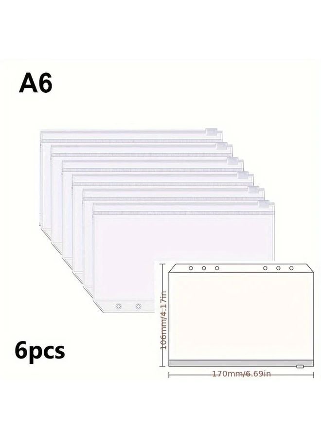 6 قطع جيوب حافظة من PVC الشفاف بحجم A6 بسحاب لتنظيم المدرسة والمكتب - Image 1