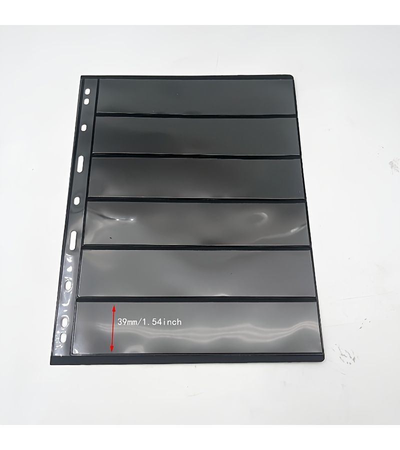 7 Lines 10 PCS Black Stamp Collecting Page Philatelic Protective Sheets Bag Plastic for Ring Binder - Image 1