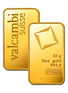 Valcambi Suisse 50g Pure 999.9 Fine Gold Bar 24KT - 50 Grams