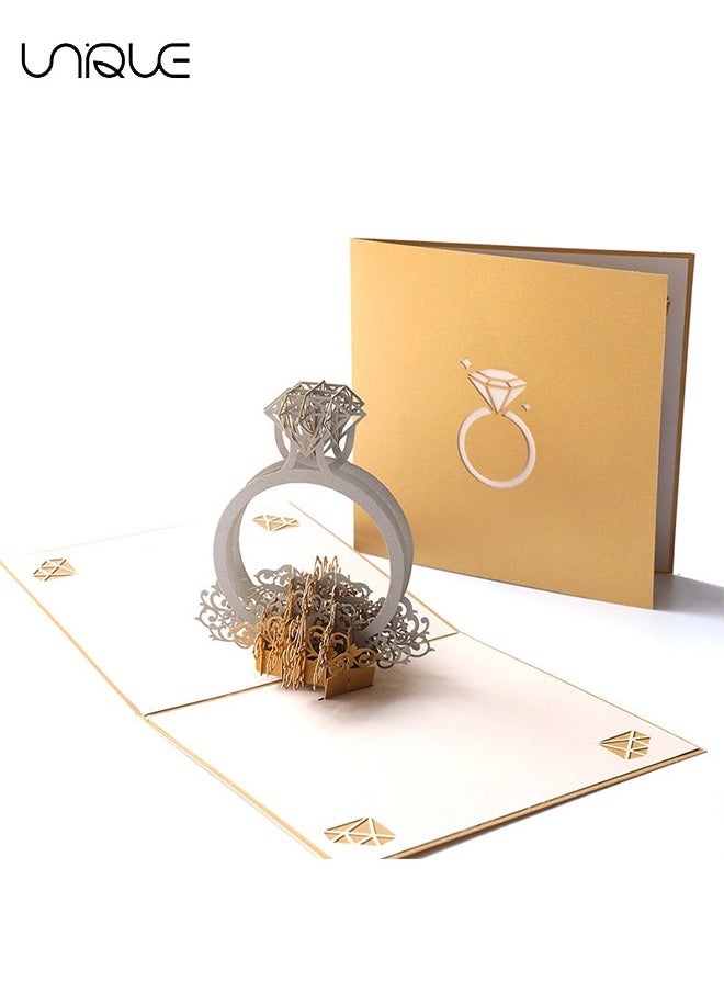Unique - 3D Wedding Diamond Ring Pop Up Love Greeting Cards, Handmade Card for Happy Couple, Wife, Wedding Anniversary Gift, Paper Pop Up Birthday Card, Propose Anniversary Girlfriend Boyfriend Wife Husband - Image 1