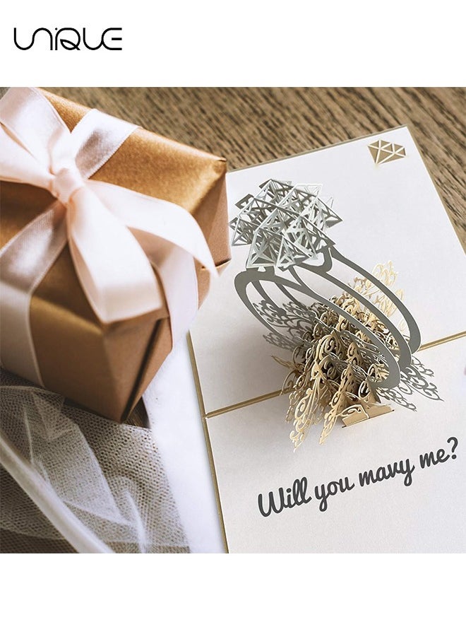 Unique - 3D Wedding Diamond Ring Pop Up Love Greeting Cards, Handmade Card for Happy Couple, Wife, Wedding Anniversary Gift, Paper Pop Up Birthday Card, Propose Anniversary Girlfriend Boyfriend Wife Husband - Image 1