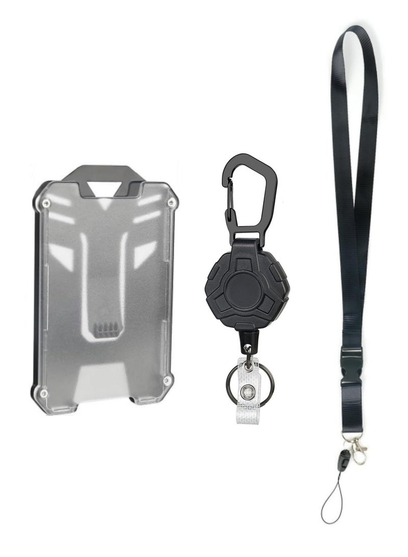 ممون حامل شارة مع مشبك قابل للسحب حلقة تسلق شديدة التحمل، سلسلة مفاتيح بكرة شارة مع حامل بطاقات هوية بحبل، حامل بطاقات هوية تكتيكي رائع - Image 1