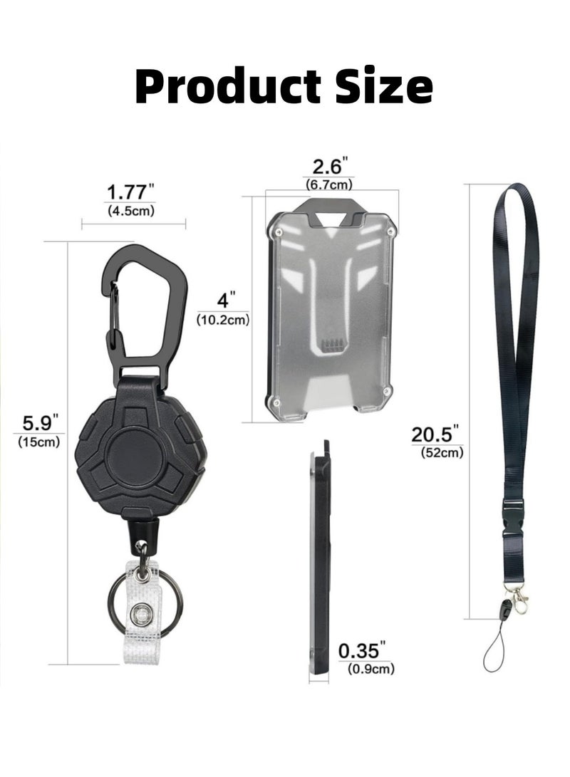 ممون حامل شارة مع مشبك قابل للسحب حلقة تسلق شديدة التحمل، سلسلة مفاتيح بكرة شارة مع حامل بطاقات هوية بحبل، حامل بطاقات هوية تكتيكي رائع - Image 2