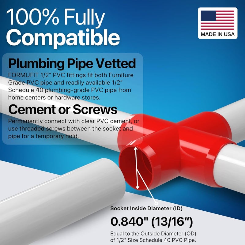 FORMUFIT F034CRX-RD-8 Cross PVC Fitting, Furniture Grade, 3/4" Size, Red (Pack of 8) - Image 5