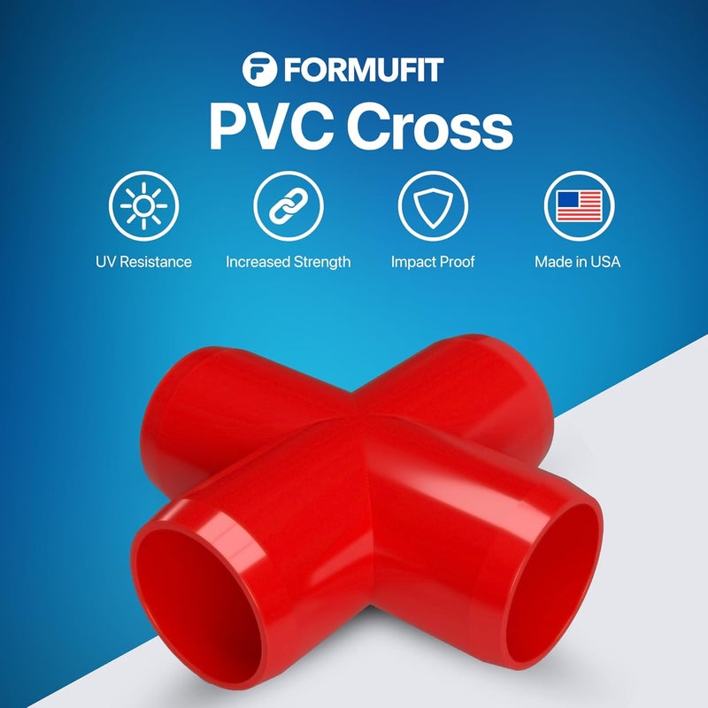 FORMUFIT F034CRX-RD-8 Cross PVC Fitting, Furniture Grade, 3/4" Size, Red (Pack of 8) - Image 2