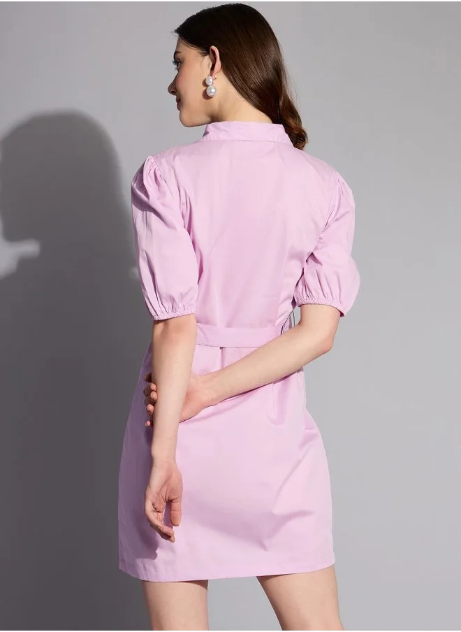 Freehand Women Fitted Casual Solid Shirt Dress