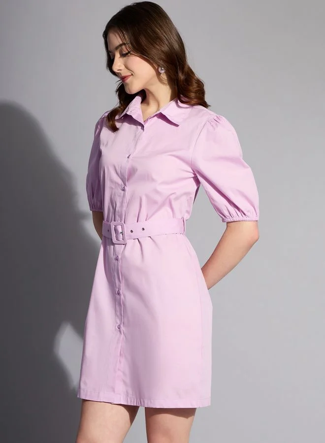 مرفوعة Women Fitted Casual Solid Shirt Dress