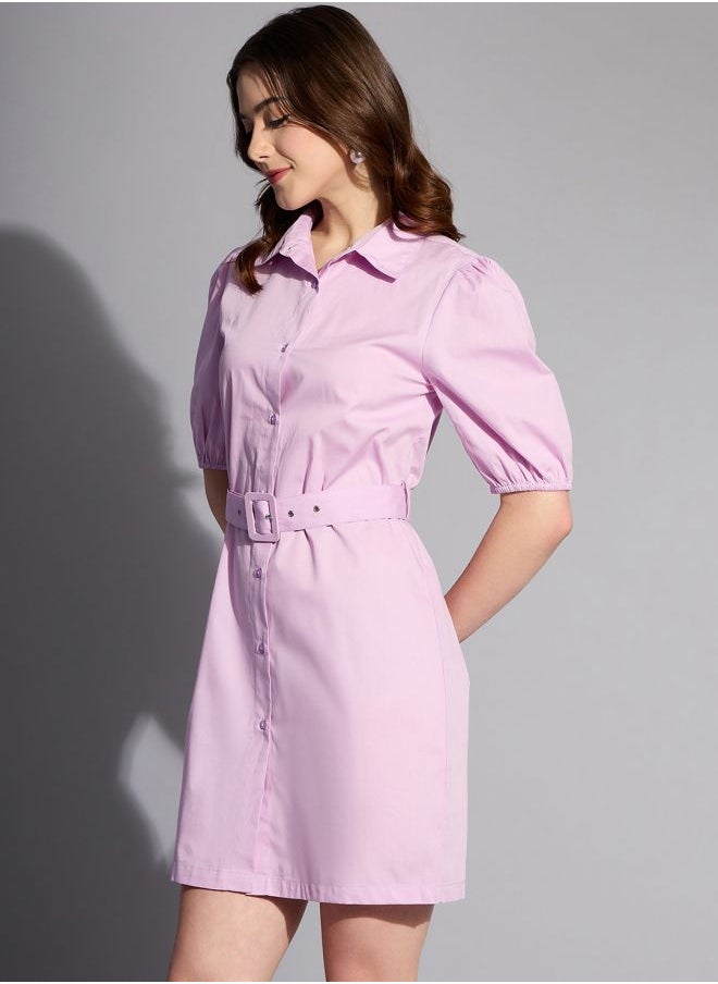 Freehand - Women Fitted Casual Solid Shirt Dress - Image 1