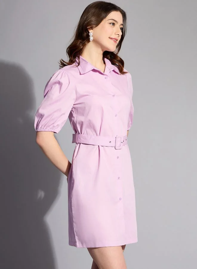 مرفوعة Women Fitted Casual Solid Shirt Dress