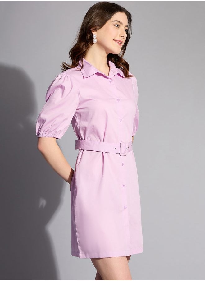 Freehand - Women Fitted Casual Solid Shirt Dress - Image 1
