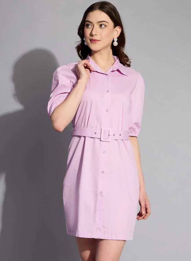 مرفوعة Women Fitted Casual Solid Shirt Dress