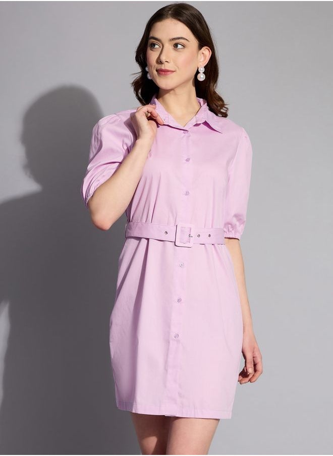 Freehand - Women Fitted Casual Solid Shirt Dress - Image 1